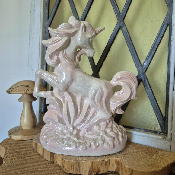 Vintage 80s Large Unicorn Trinket - White & Pink Iridescent Ceramic Figurine - Picture 4 of 12